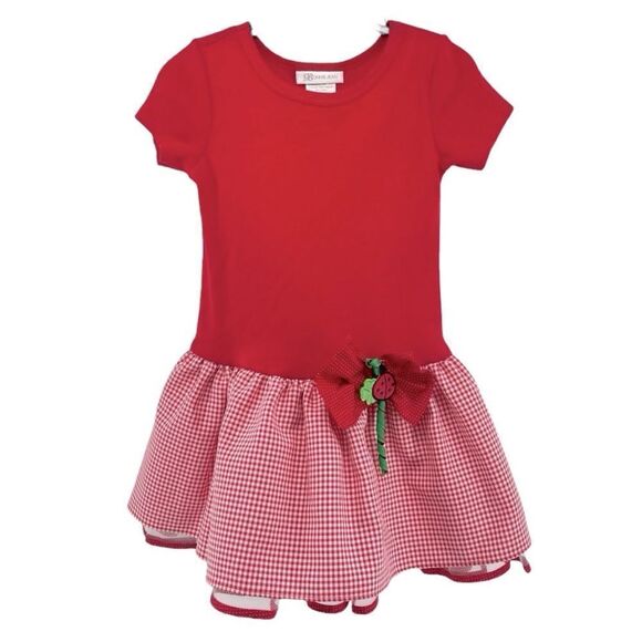 Bonnie Jean Girl’s Red Gingham Dress with Ladybug Appliqué Bow – Size 5 - Picture 1 of 12